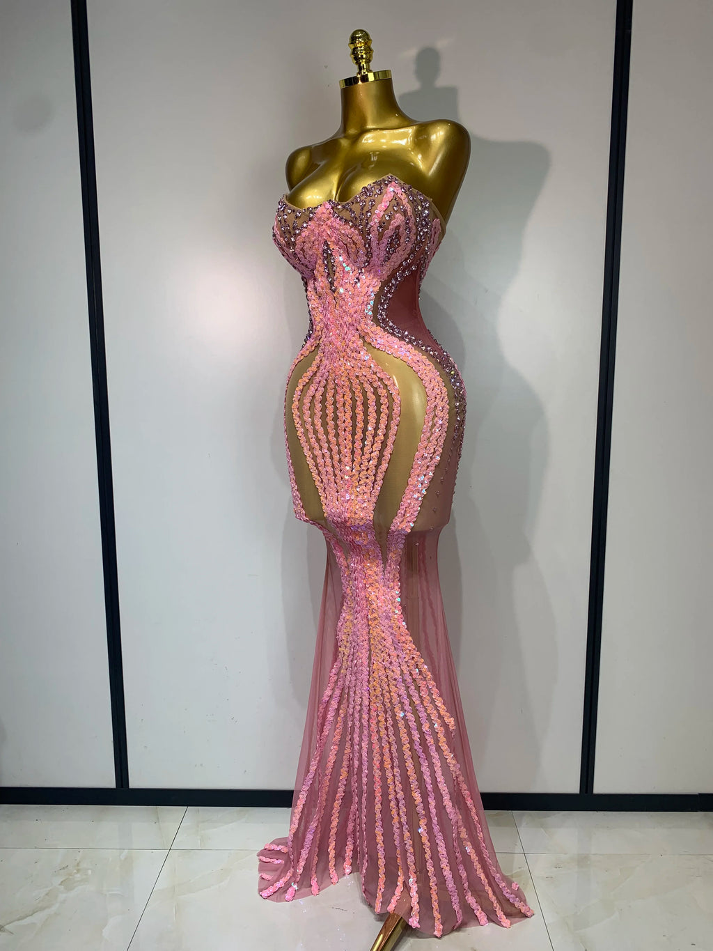 Pink Sequin Mesh Dress