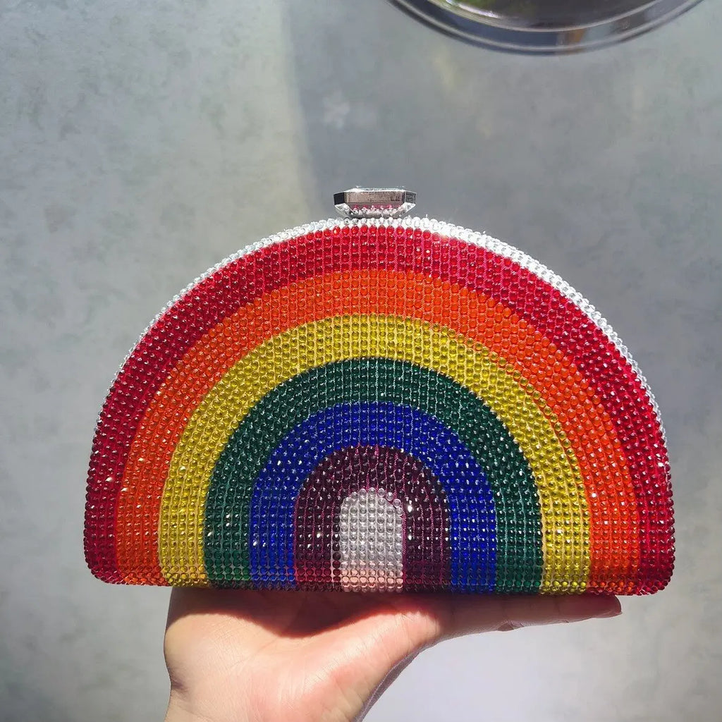 Rainbow Crystal Clutch Shoulder Bag