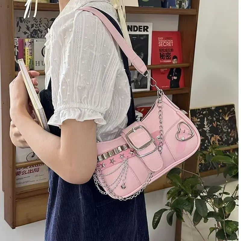 Y2K Heart Chain Bag