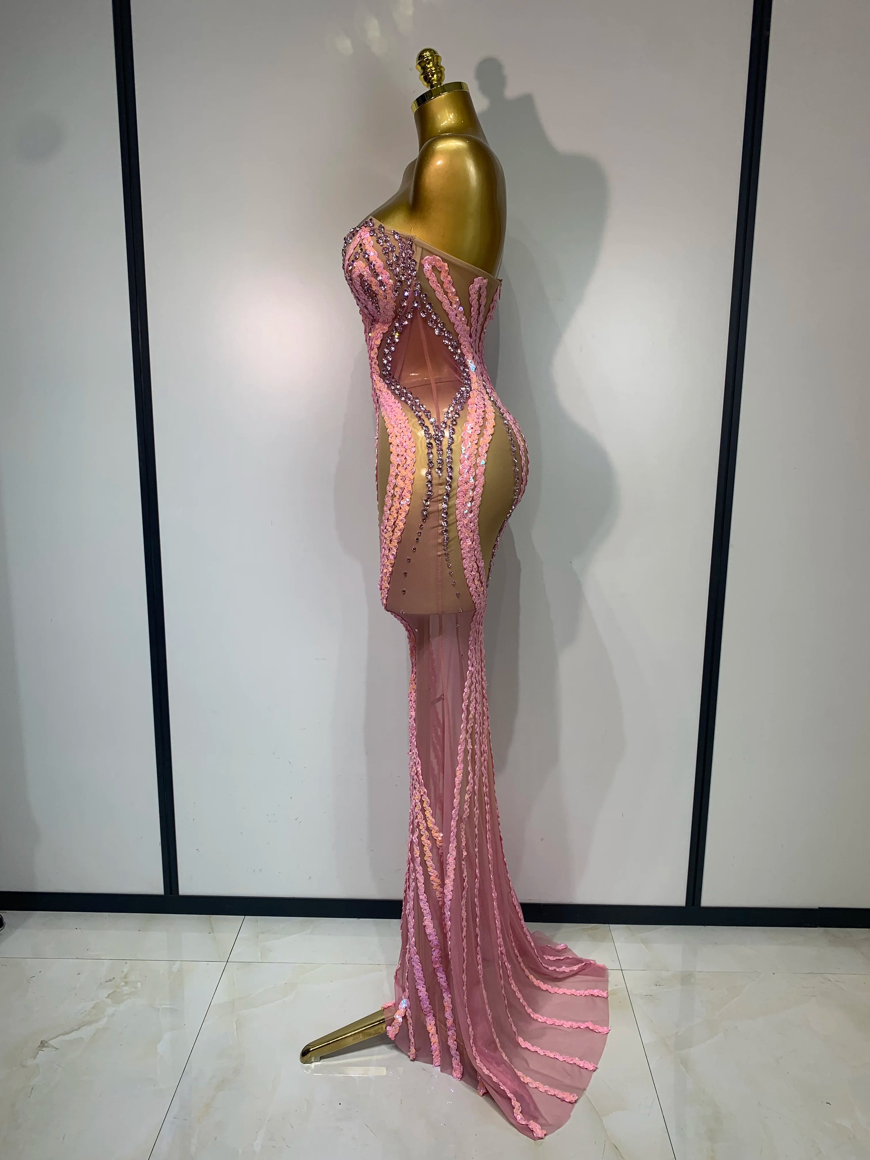 Pink Sequin Mesh Dress