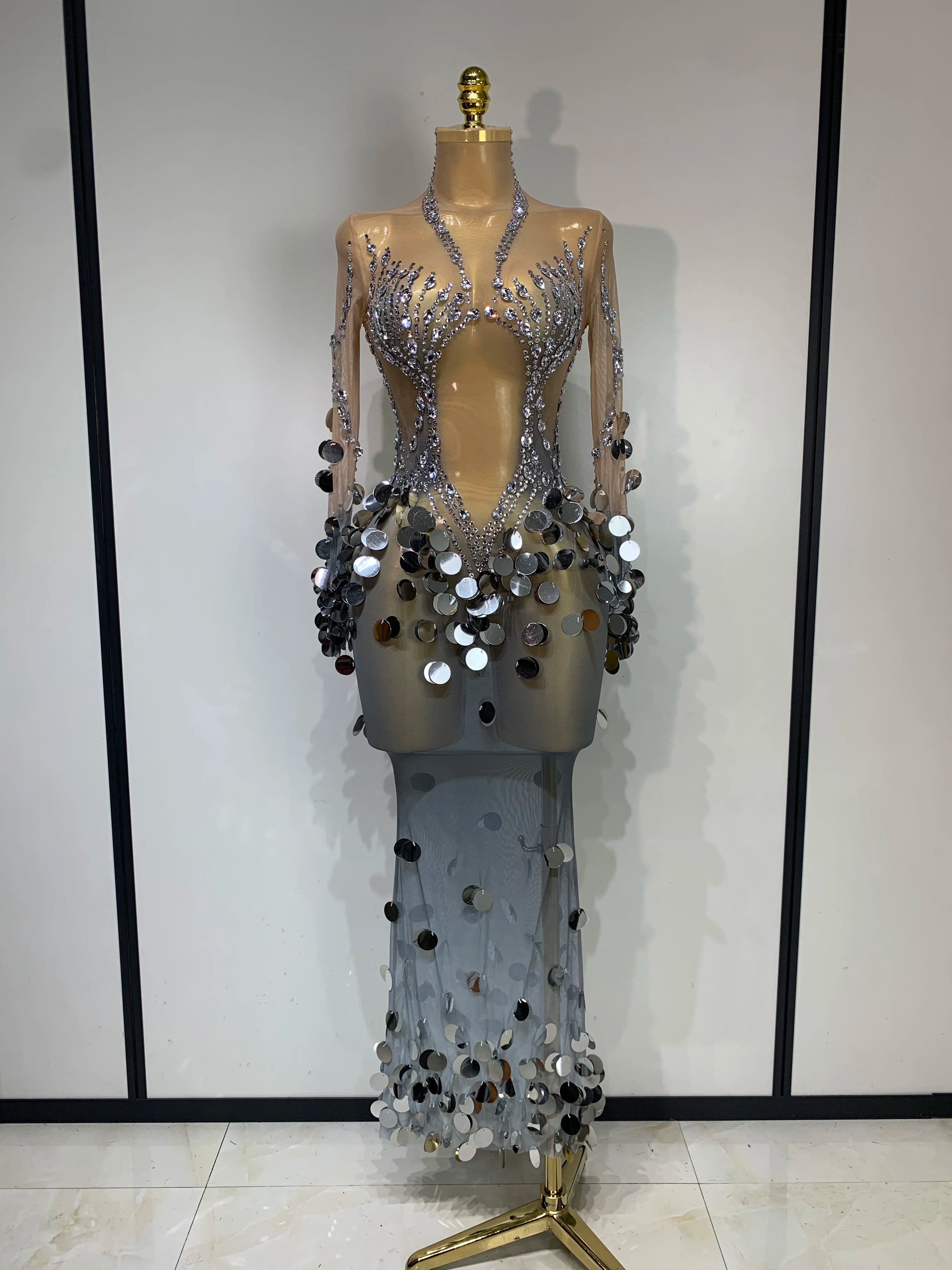 Silver Sequins Diamonds Dress