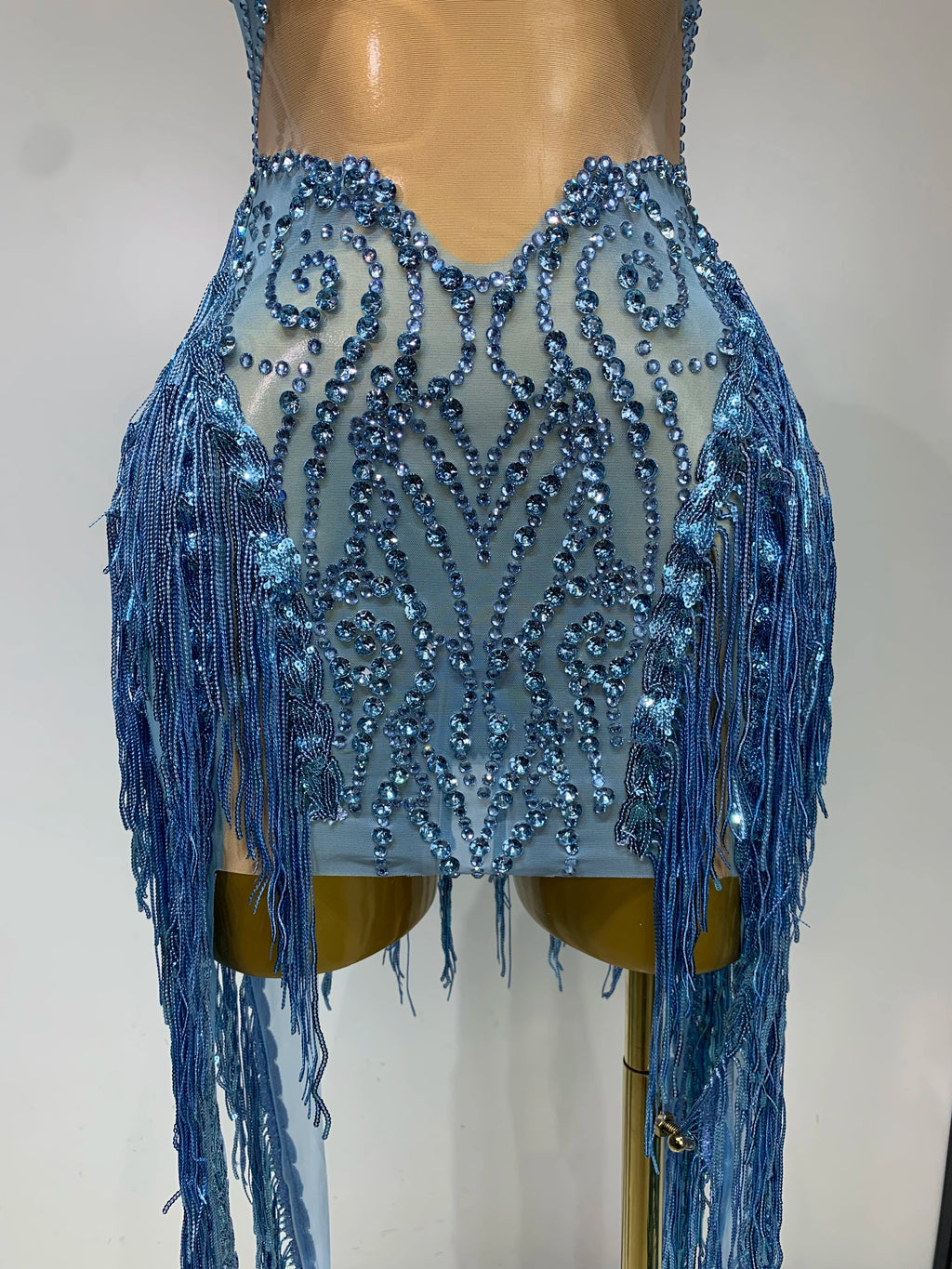 Sparkly Blue Rhinestone Mesh Dress