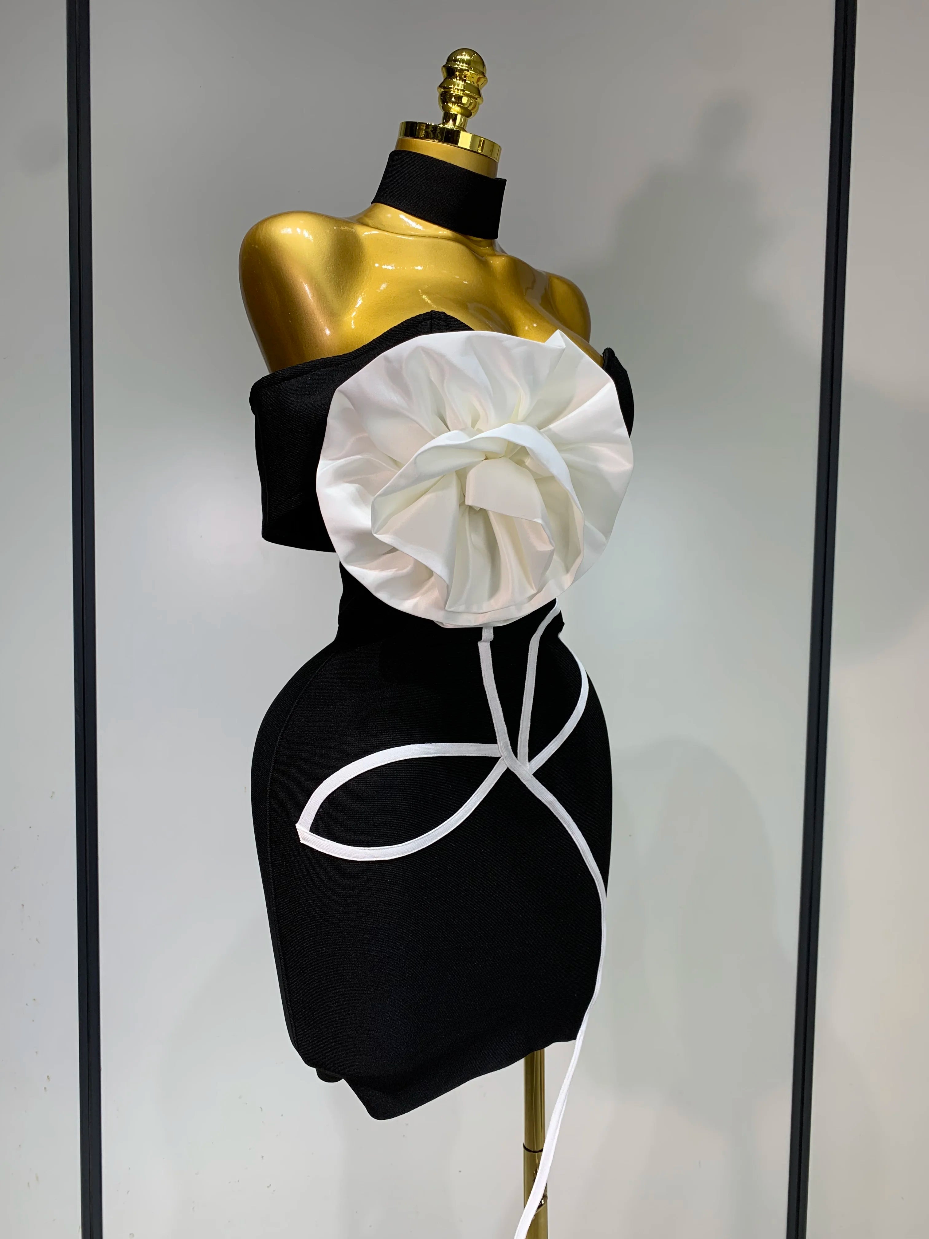 White & Black Flower Mini Bodycon Dress