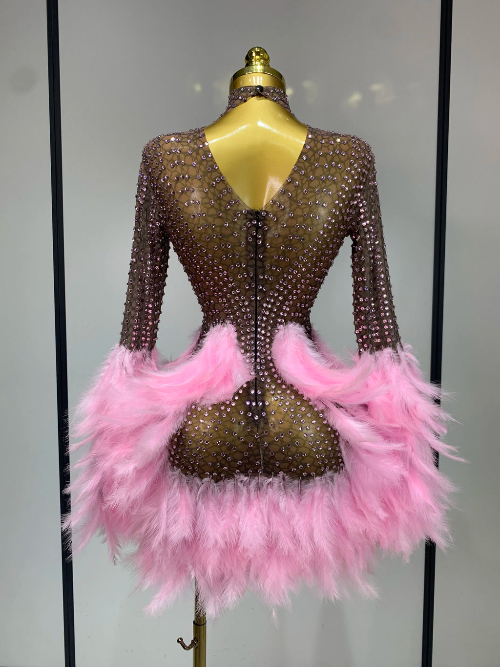Sexy Flamingo Mesh Feathers Dress