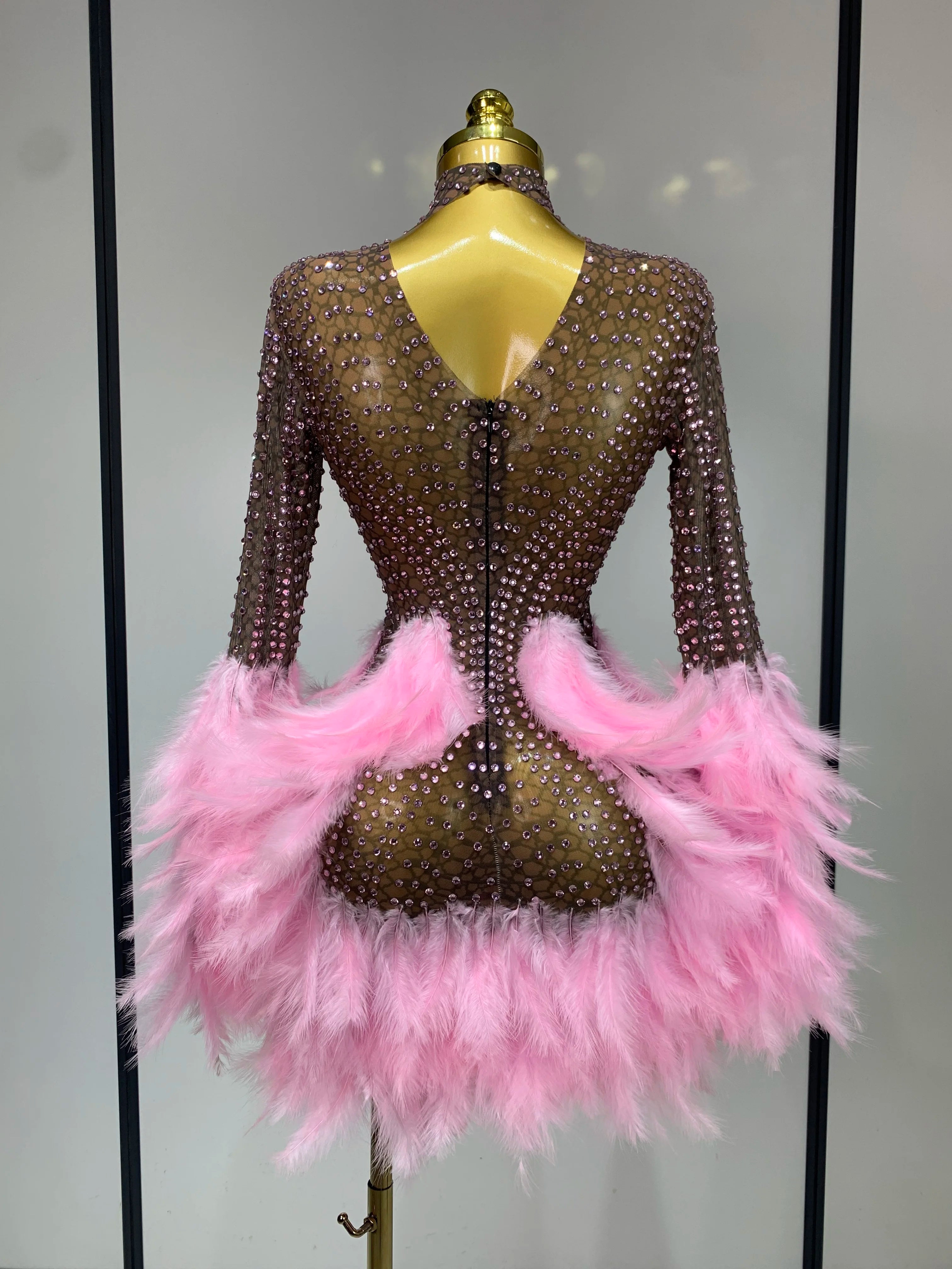 Sexy Flamingo Mesh Feathers Dress
