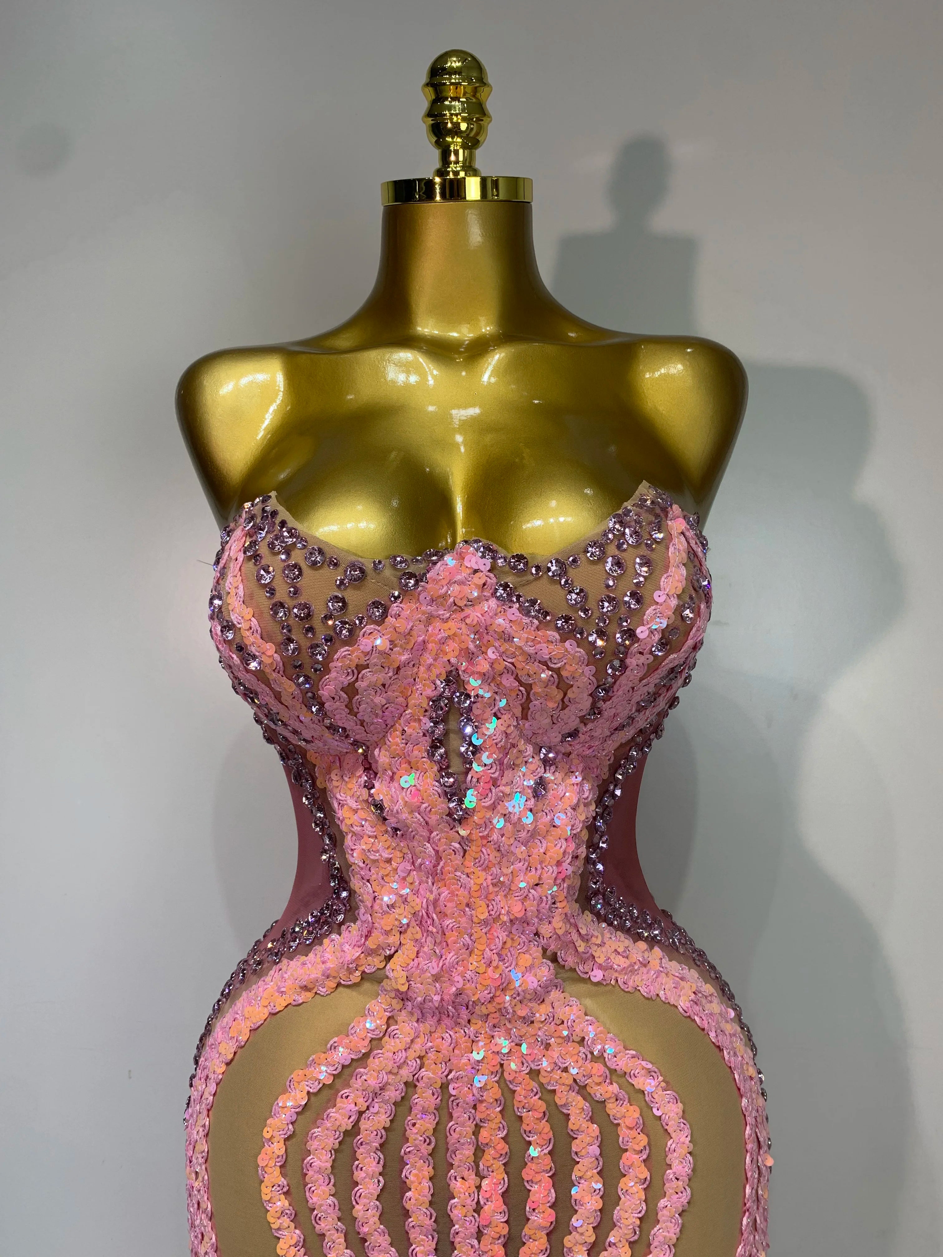 Pink Sequin Mesh Dress