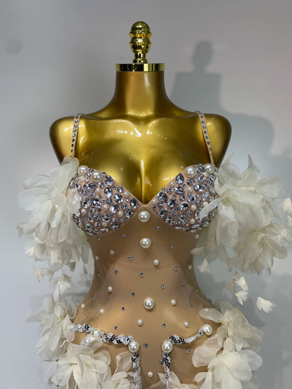 Sparkly Rhinestones Fringe Flower Bodycon Bodysuits