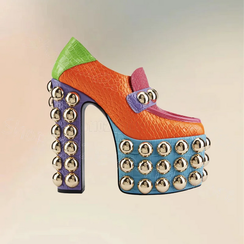 Alligator Print Platform Chunky High Heels
