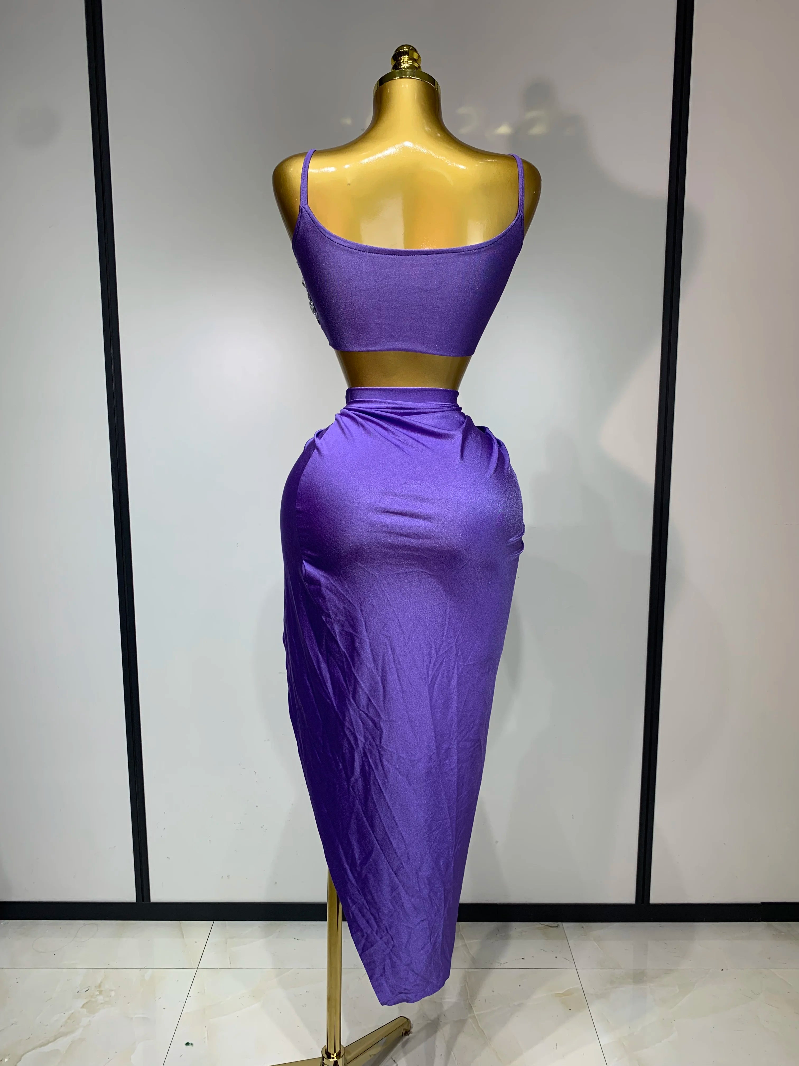 Crystal Diamond Two Piece Skirt Set