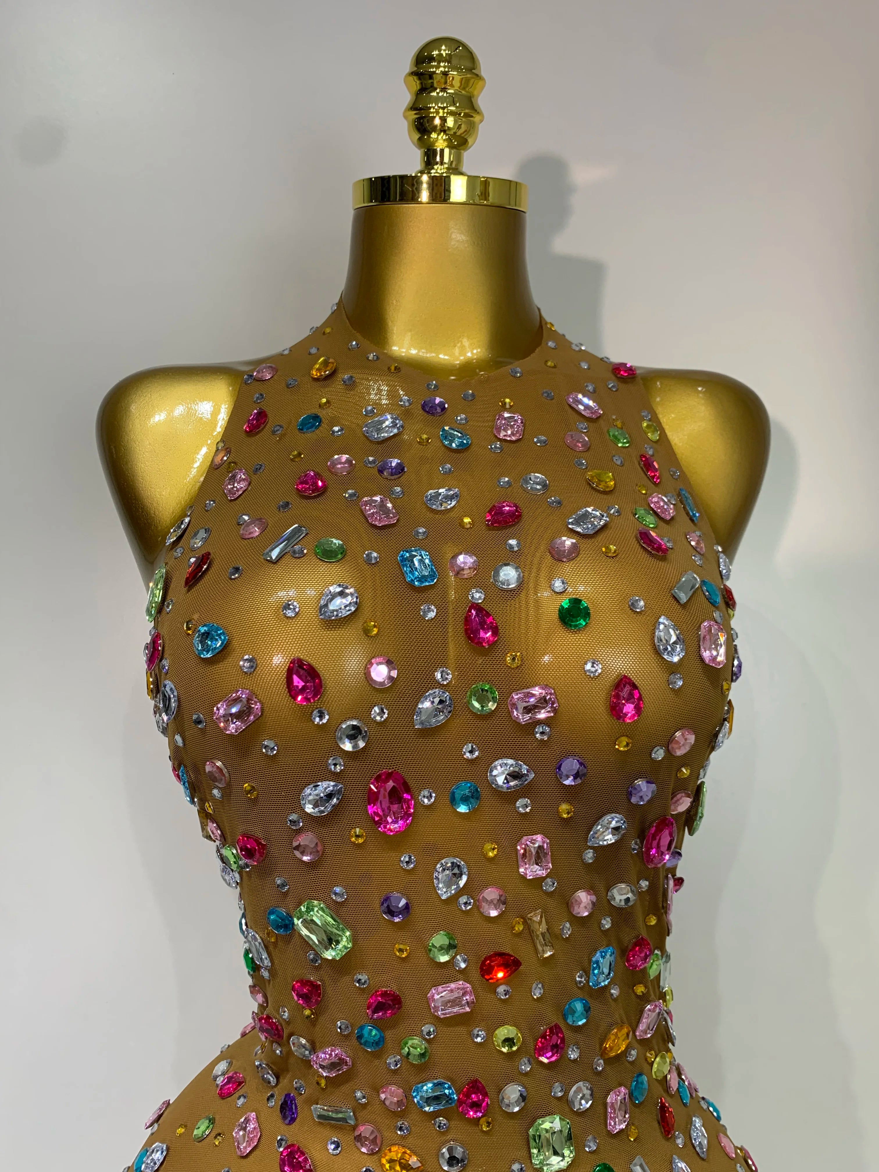 Crystal Sparkly Rhinestones Mesh Bodysuit