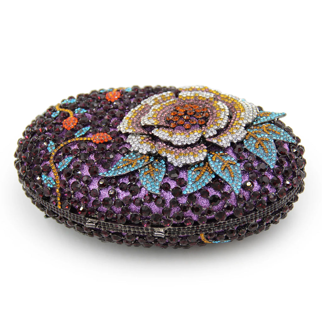 Oval Diamond Flower Crystal Clutch