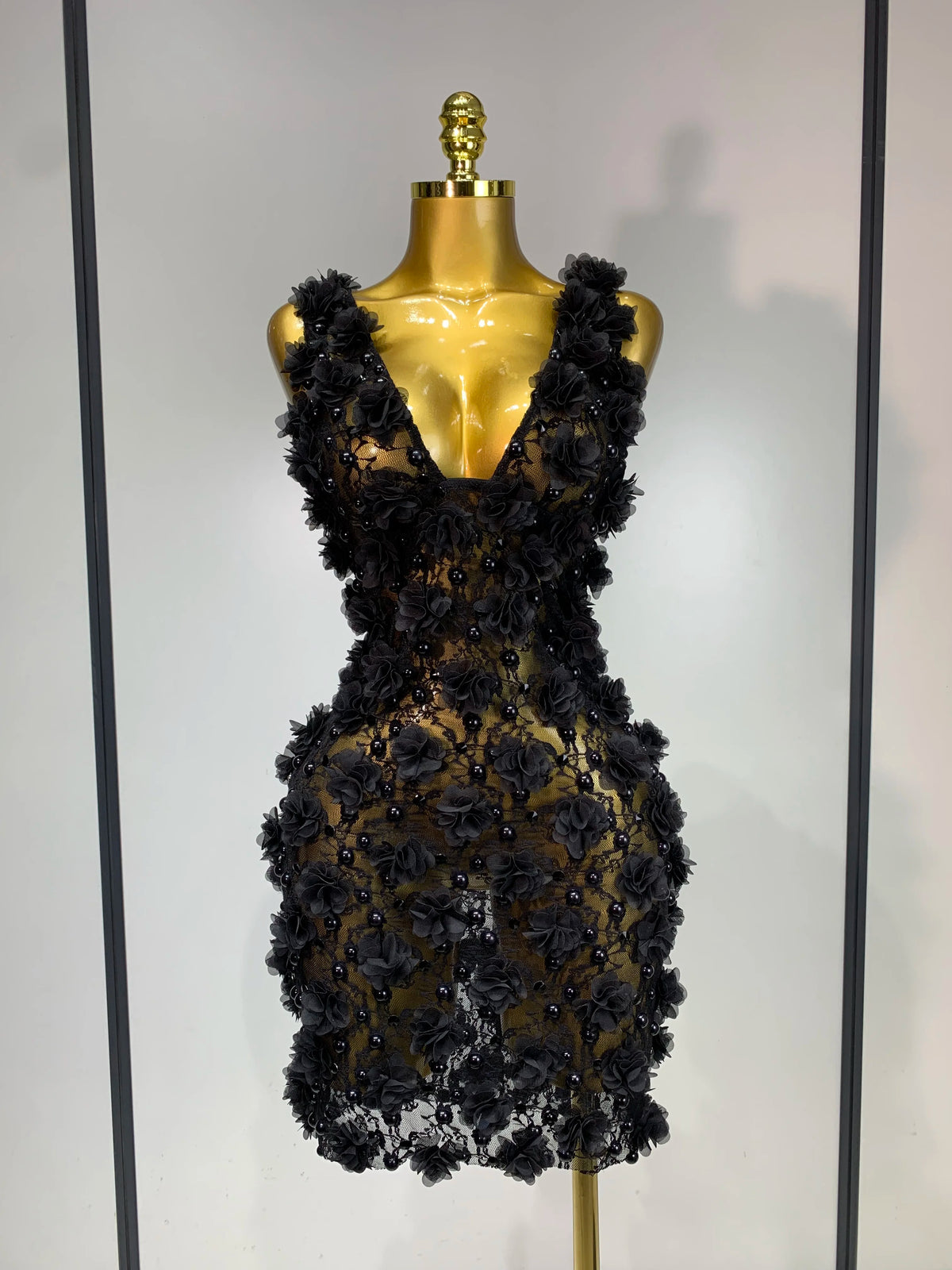 Love Me Flower Pearl Lace Mini Dress