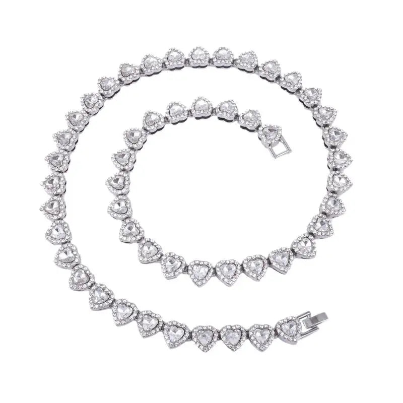 Heart Rhinestone Tennis Chain Necklace & Matching Bracelet