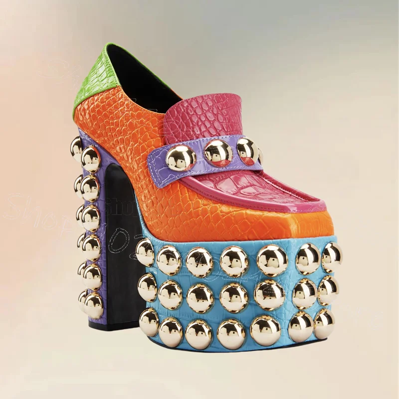 Alligator Print Platform Chunky High Heels