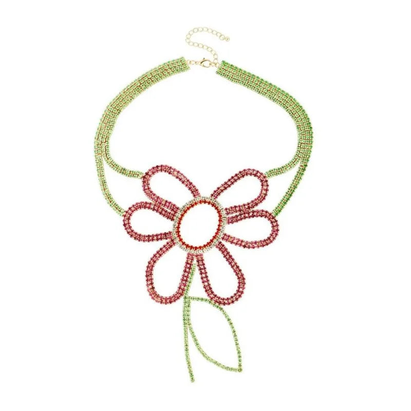 Flower Rhinestone Necklace Choker