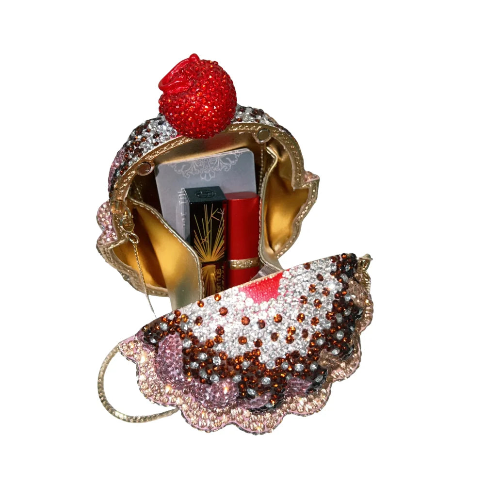 Ice Cream Cup Crystal Rhinestone Clutch Bag