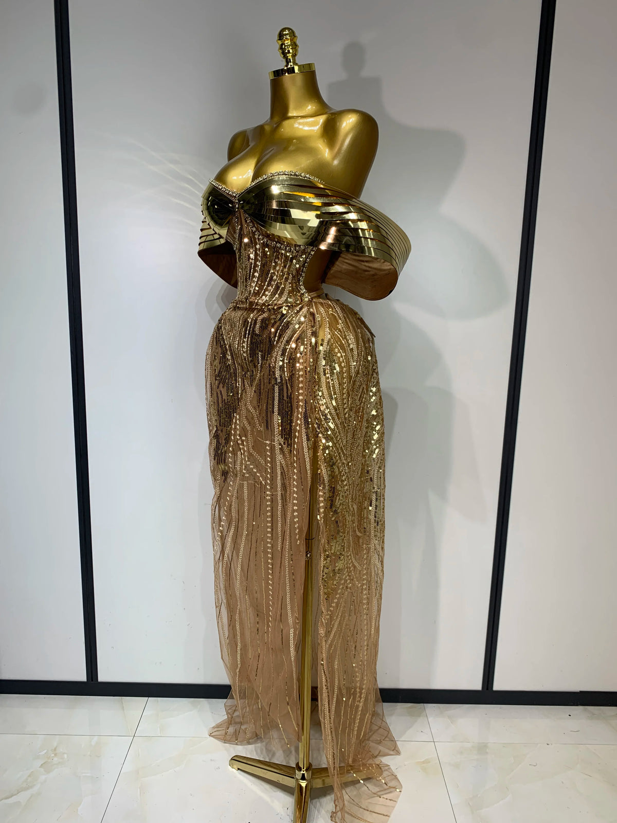 Sparkly Gold Rhinestone Sequins Dress