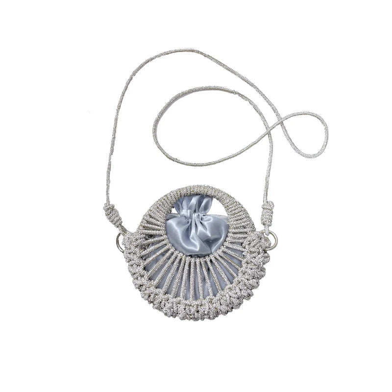 Diamond Rhinestine Silver Round Purse