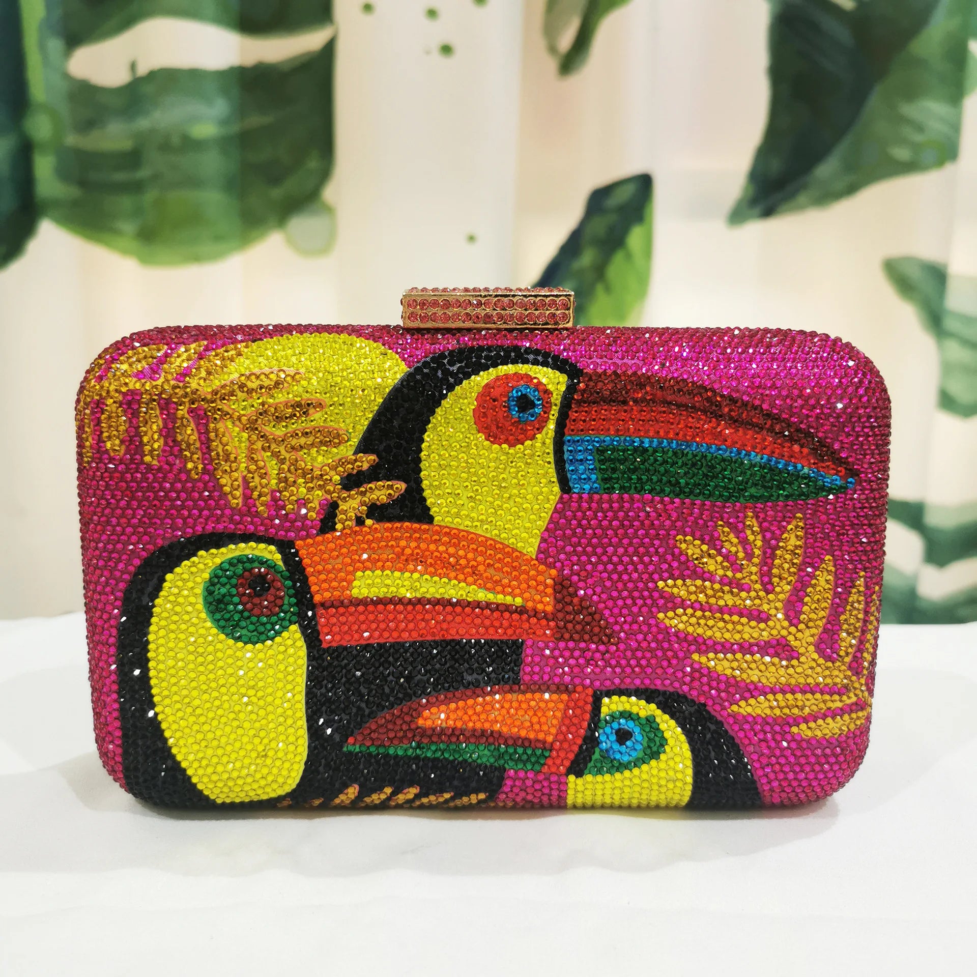 Toucan Bird Crystal Rhinestone Clutch Chain Purse