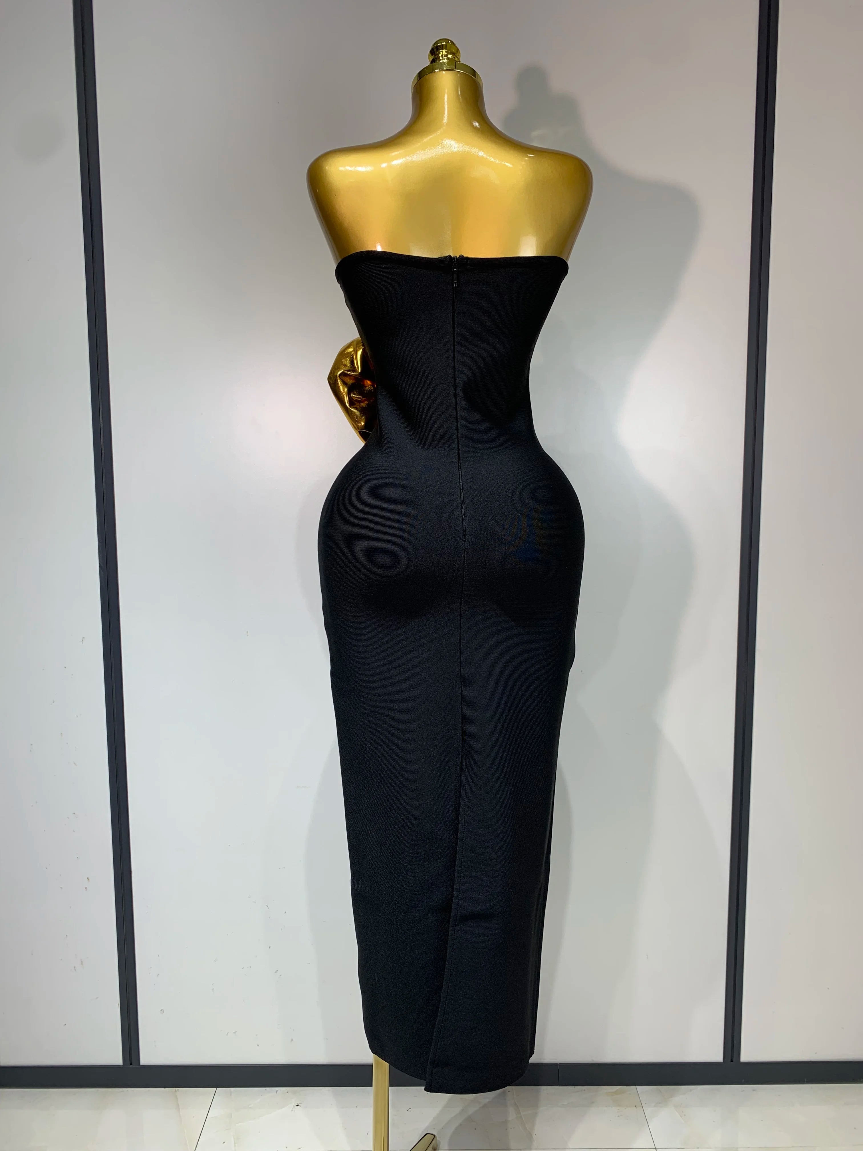 Black Gold Rose Tube Dress