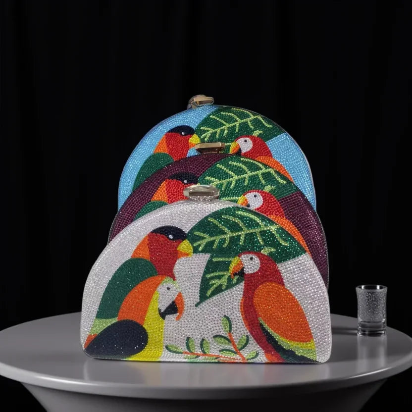 Parrot Diamond Rhinestone Crystal Clutch Bag