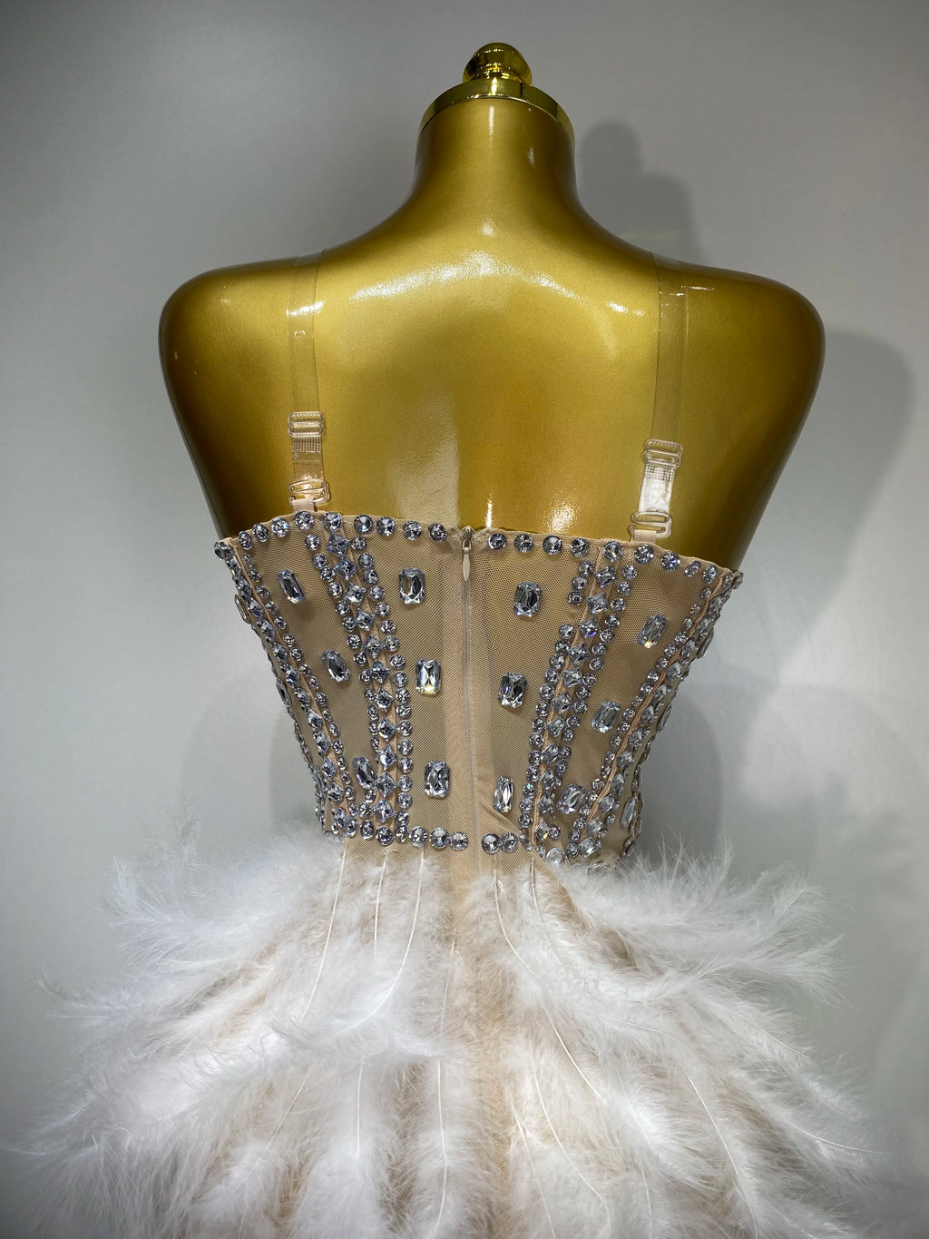 Sparkly Rhinestone Feather Mesh Dress