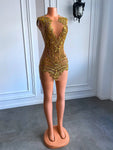 Luxury Gold Sparkly Crystal Dress