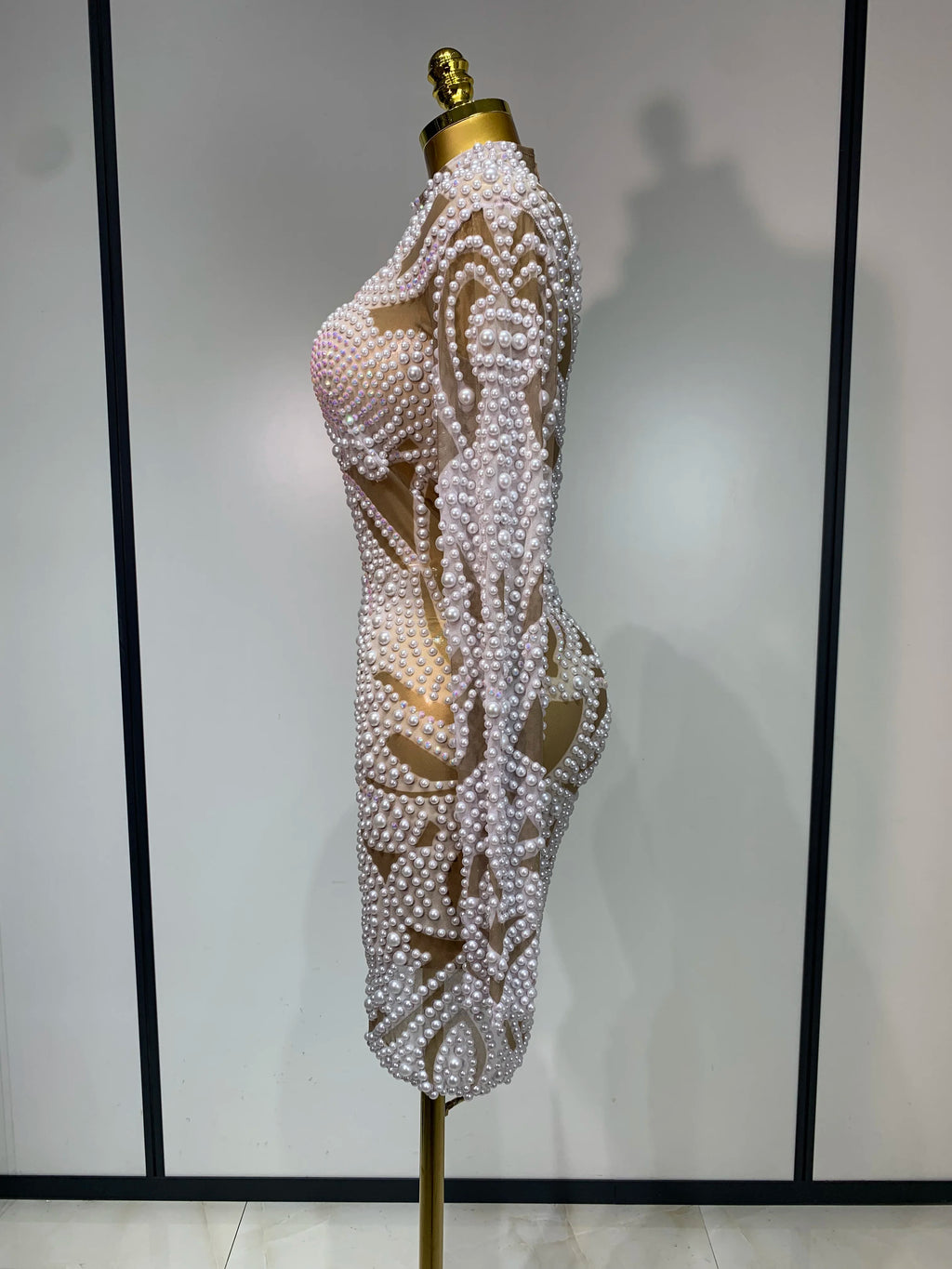 White Rhinestone Pearl Mesh