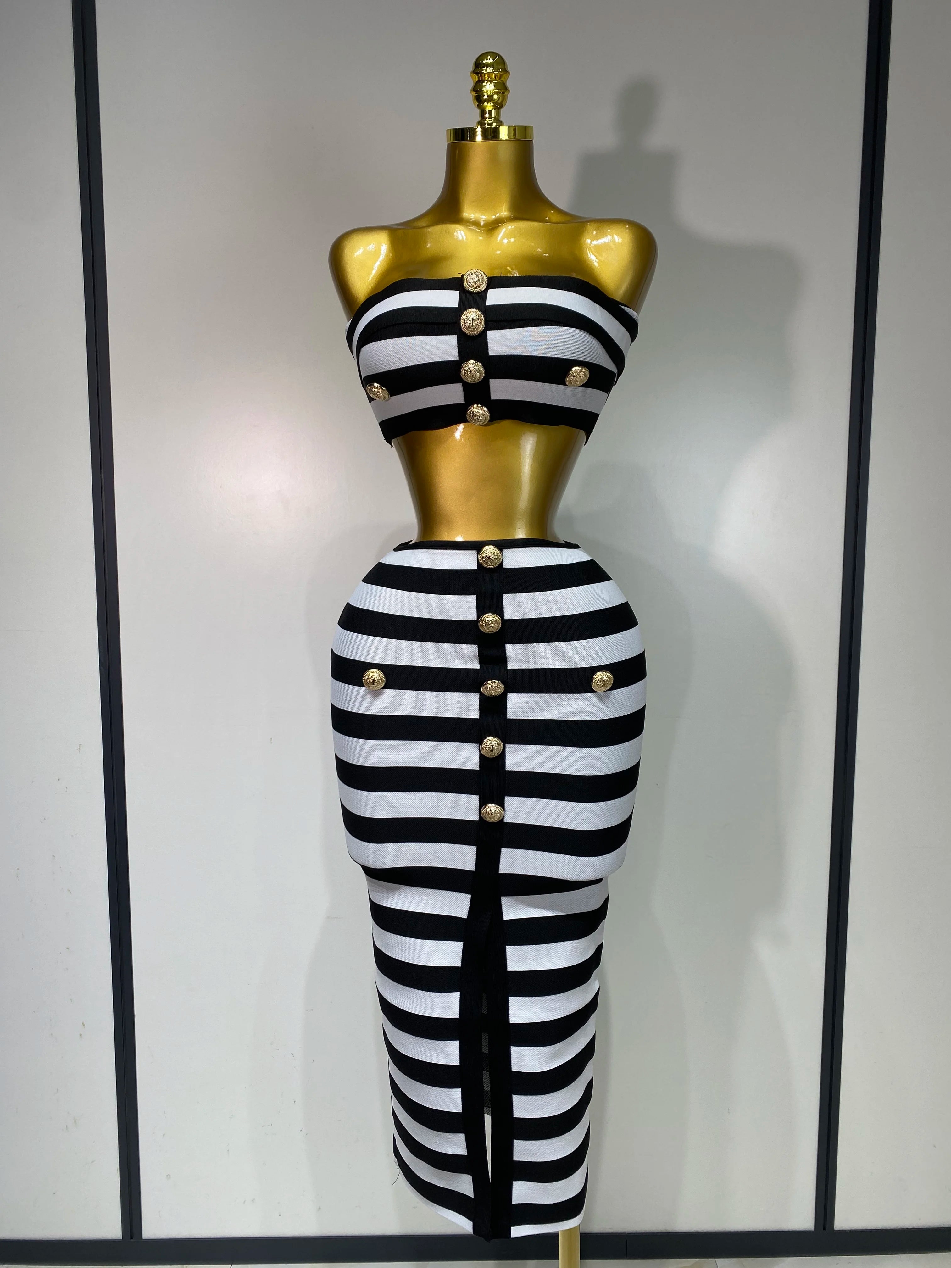 Striped Two Piece Skirt Set