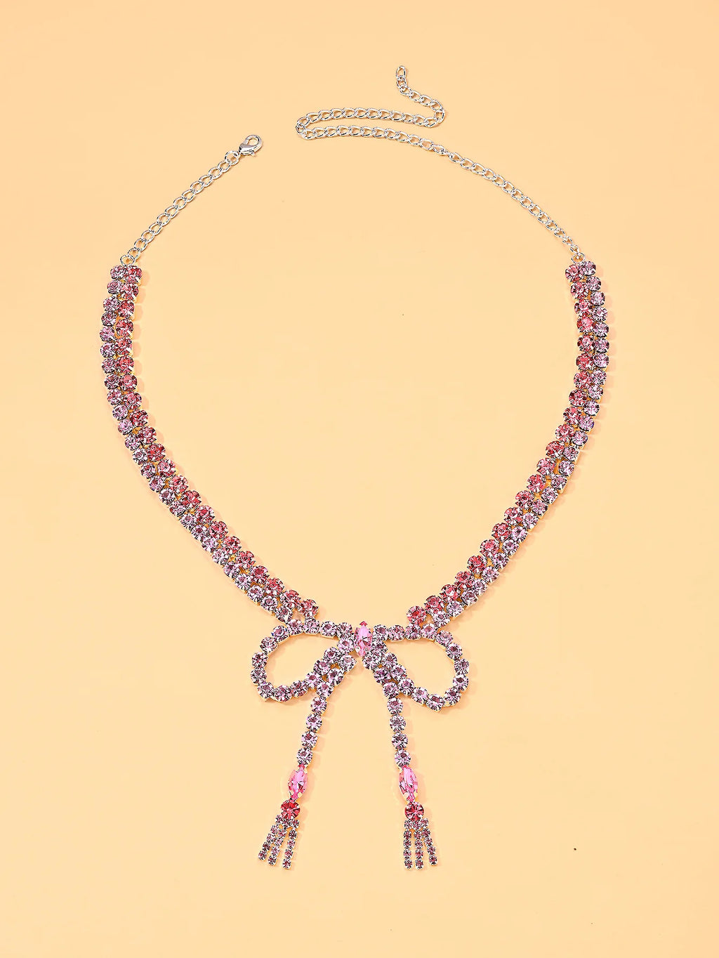 Pink Bow Rhinestone Choker Necklace