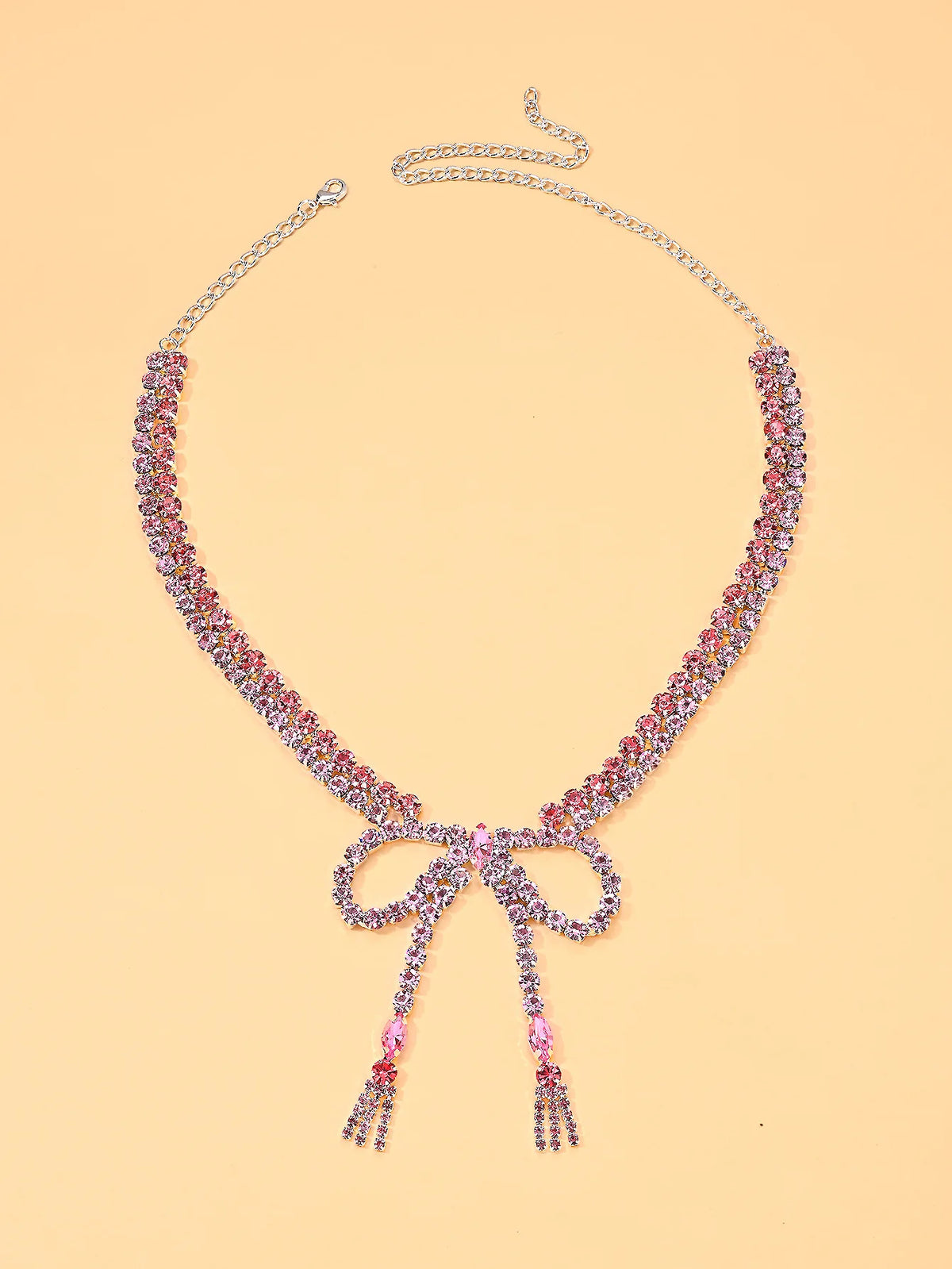Pink Bow Rhinestone Choker Necklace