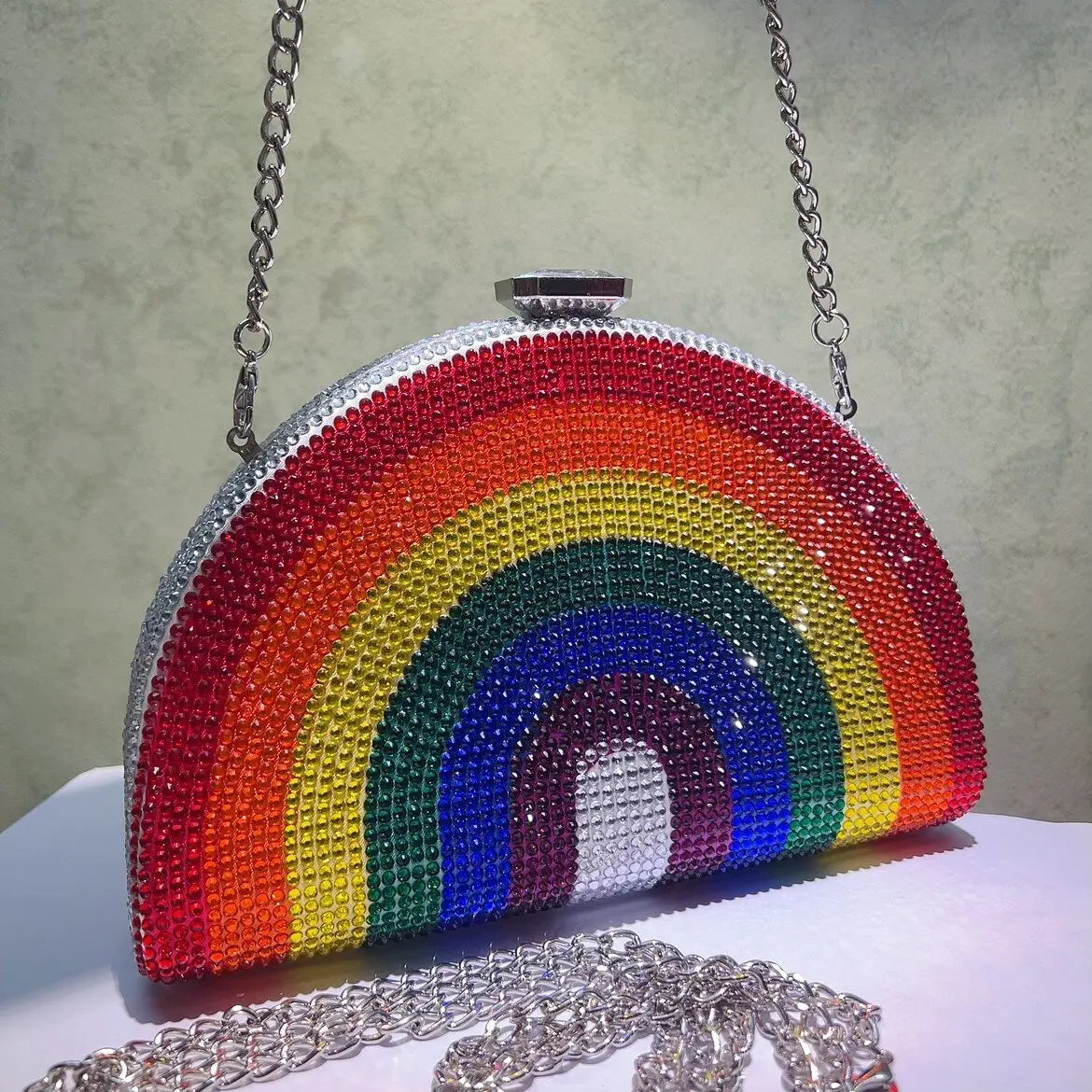 Rainbow Crystal Clutch Shoulder Bag