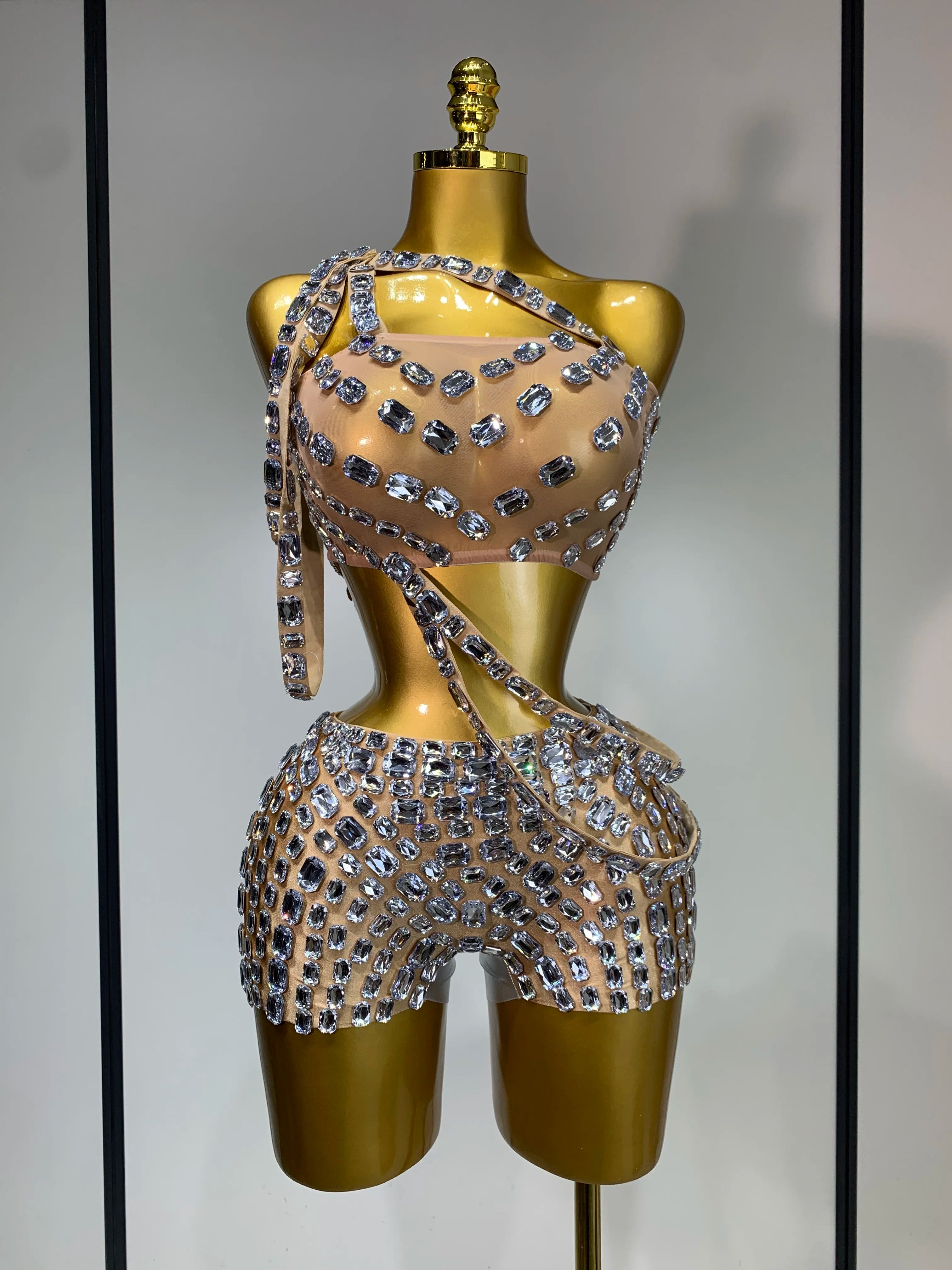 Luxury Diamonds Mesh Two Piece Shorts Set