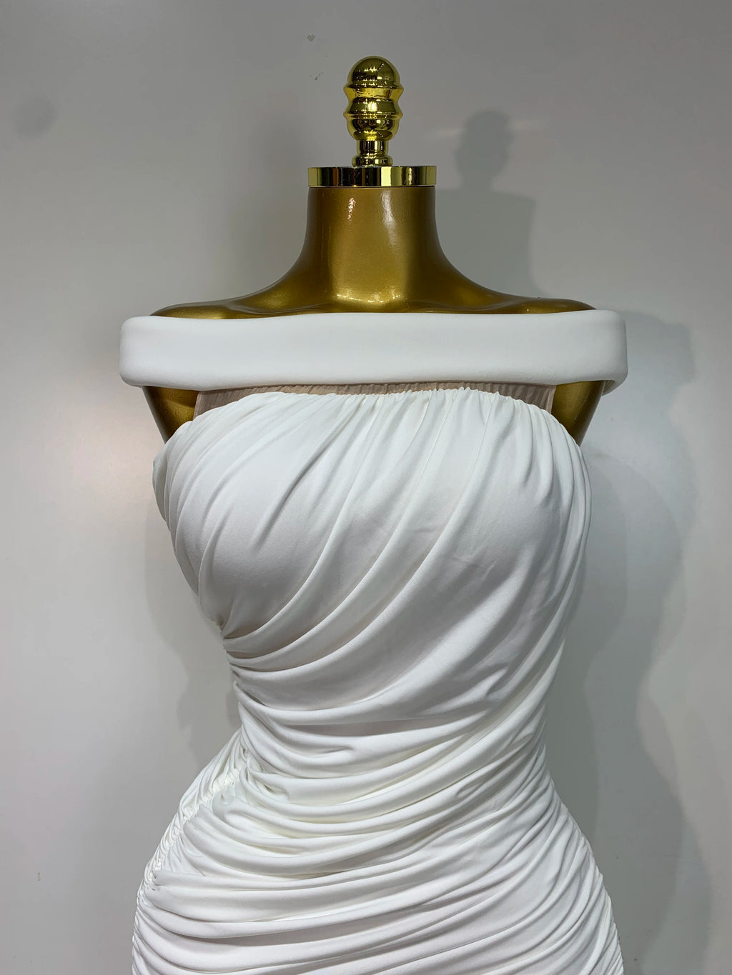 White Ruched Mini Dress
