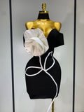 White & Black Flower Mini Bodycon Dress