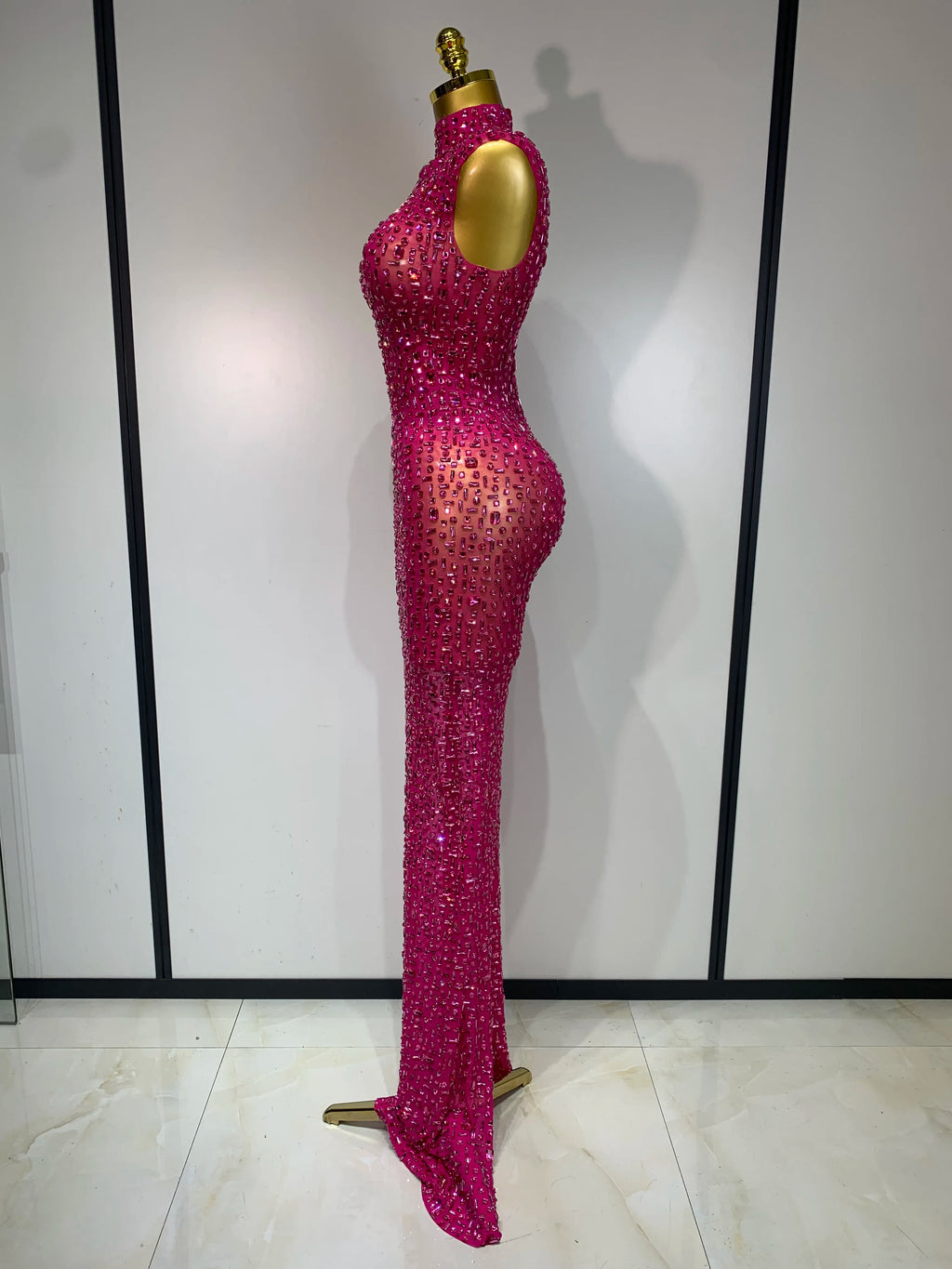 Raspberry Crystal Mesh Dress