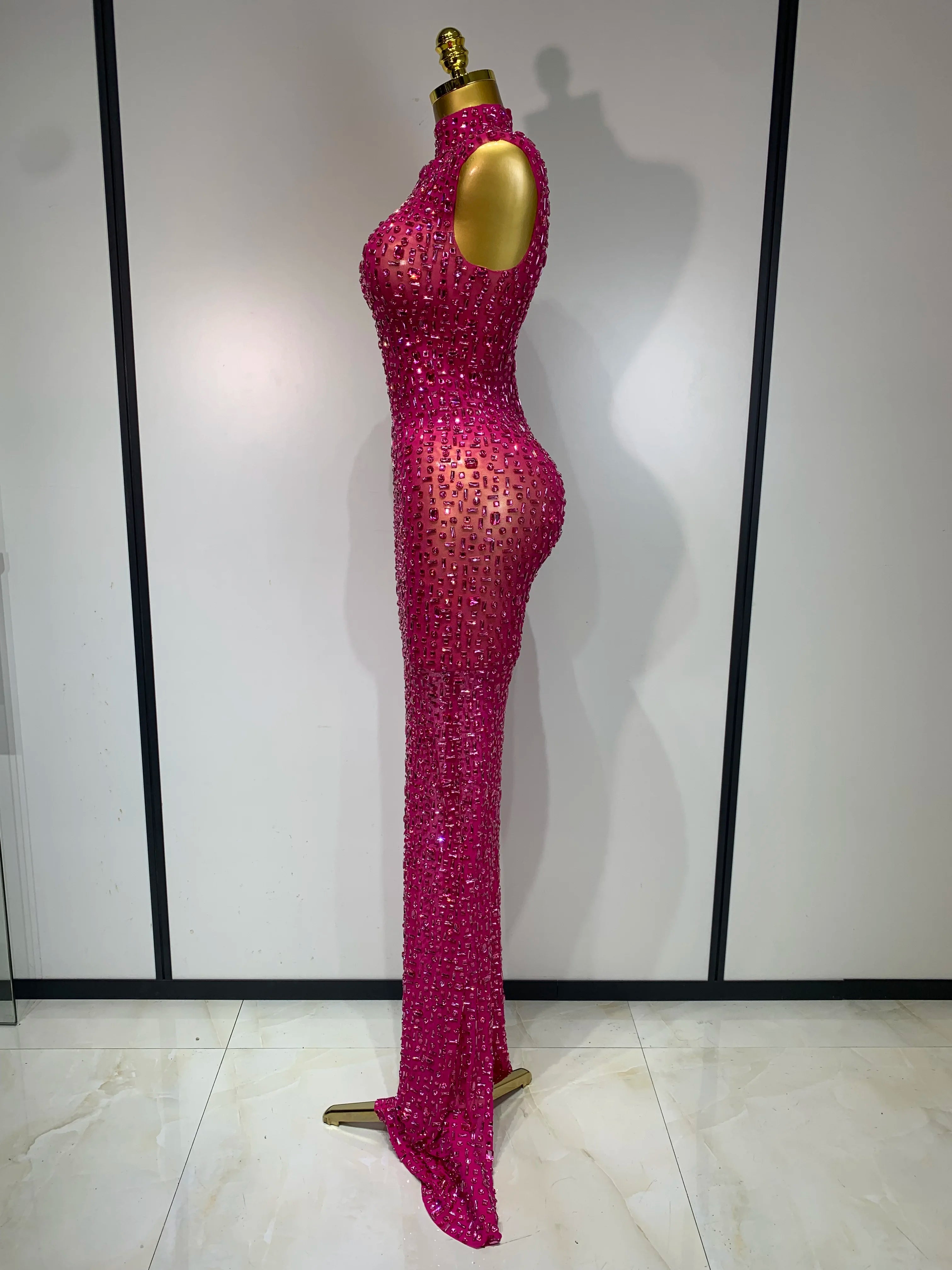 Raspberry Crystal Mesh Dress