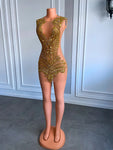 Luxury Gold Sparkly Crystal Dress