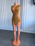 Luxury Gold Sparkly Crystal Dress