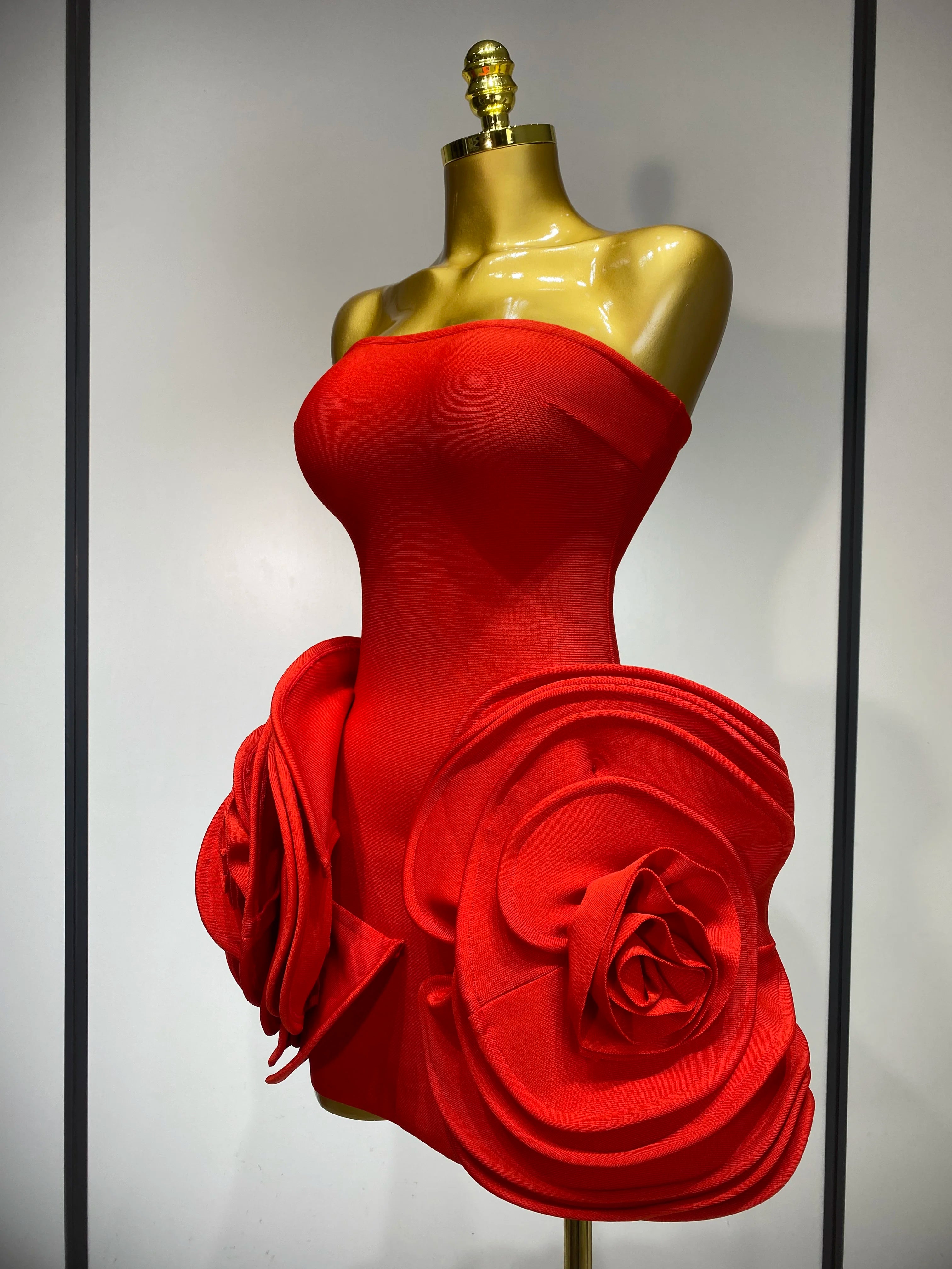 Red Rose Flower Mini Bodycon Dress
