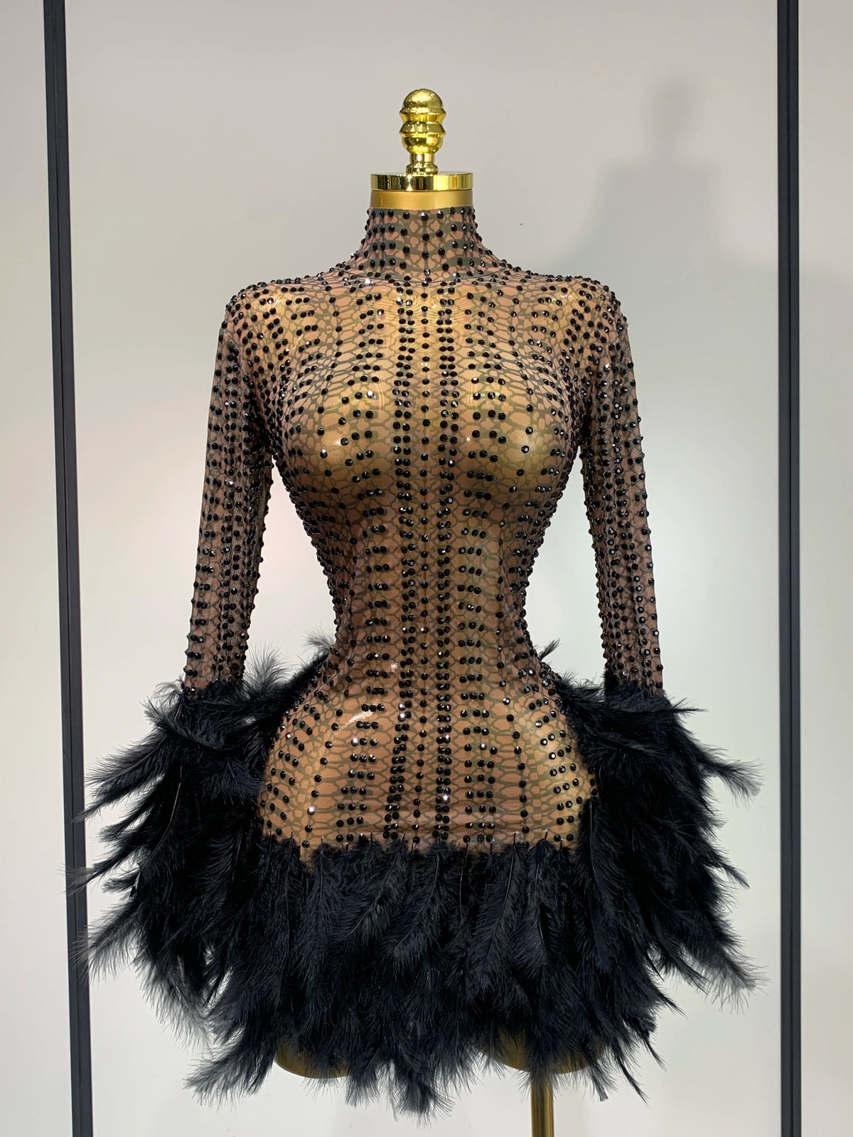 Sexy Flamingo Mesh Feathers Dress