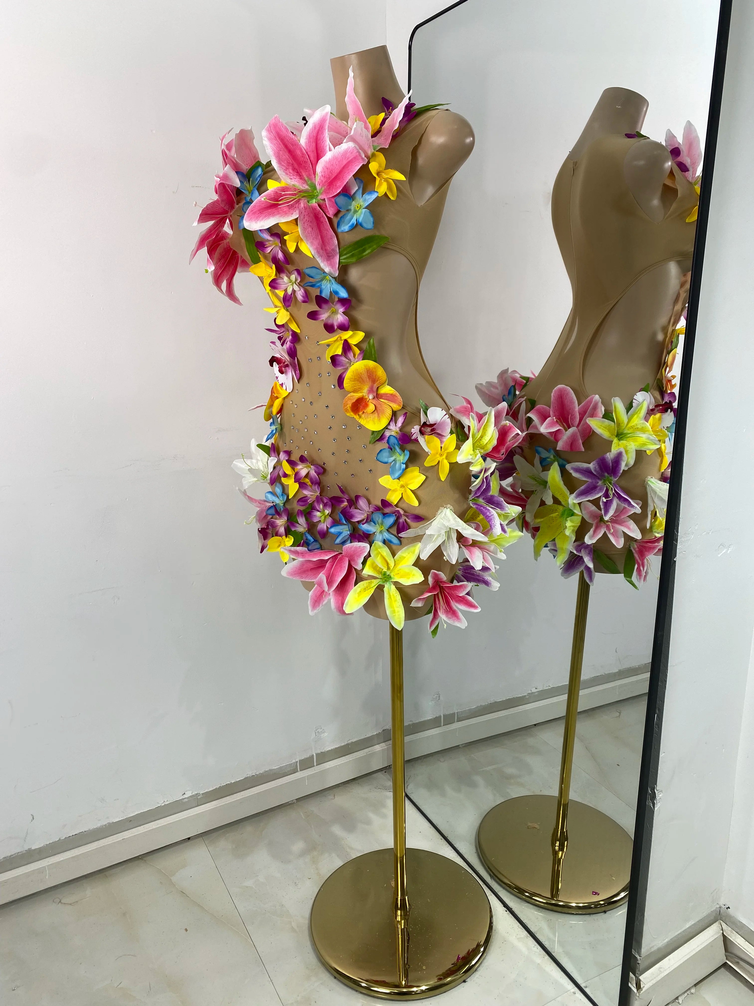 Summer Tropical Flower Mesh Dress