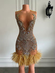 Gold Diamond Crystal Sparkly Feather Dress