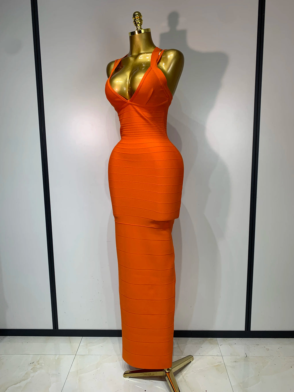 Tangerine Orange Long Bodycon Bandage Dress