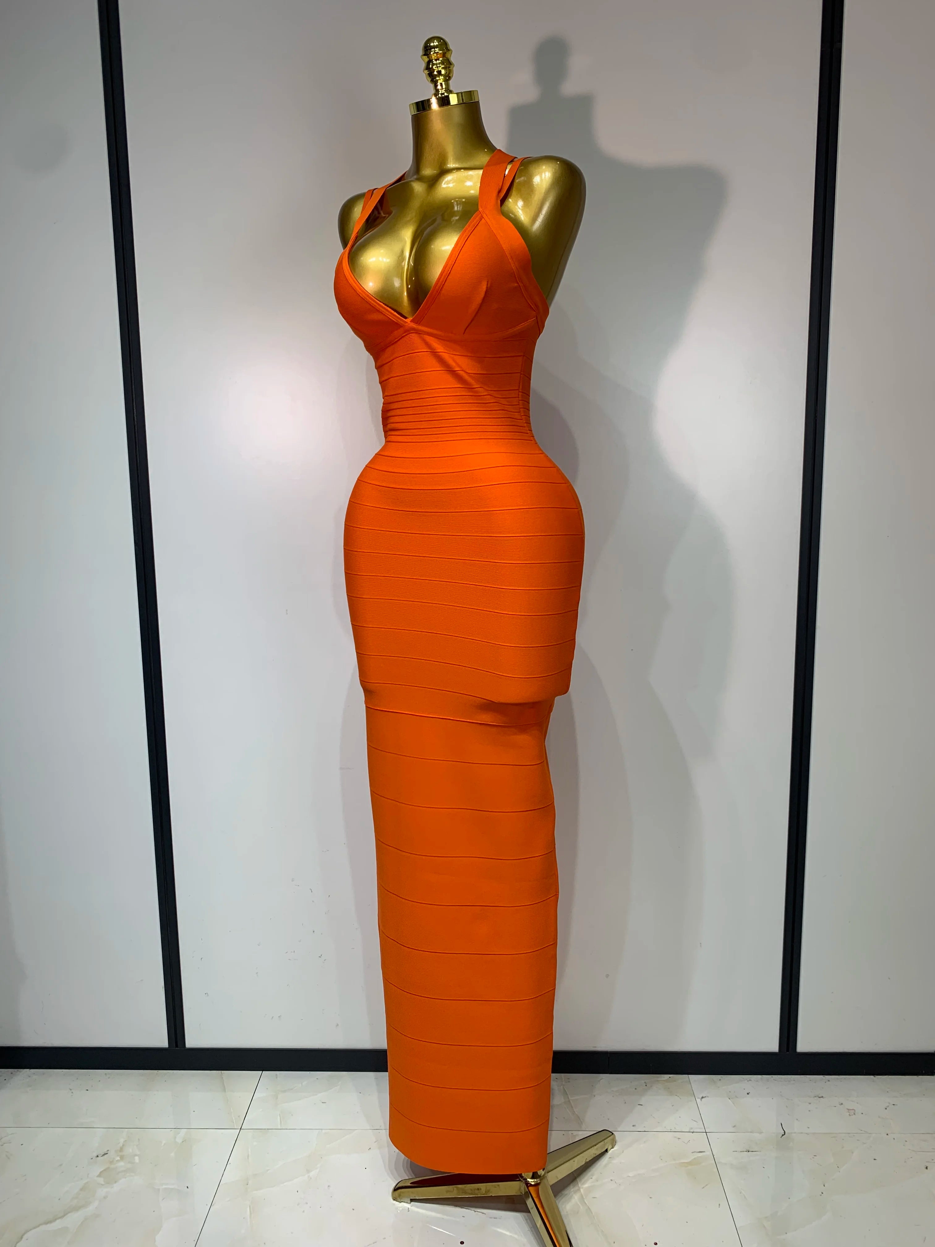 Tangerine Orange Long Bodycon Bandage Dress