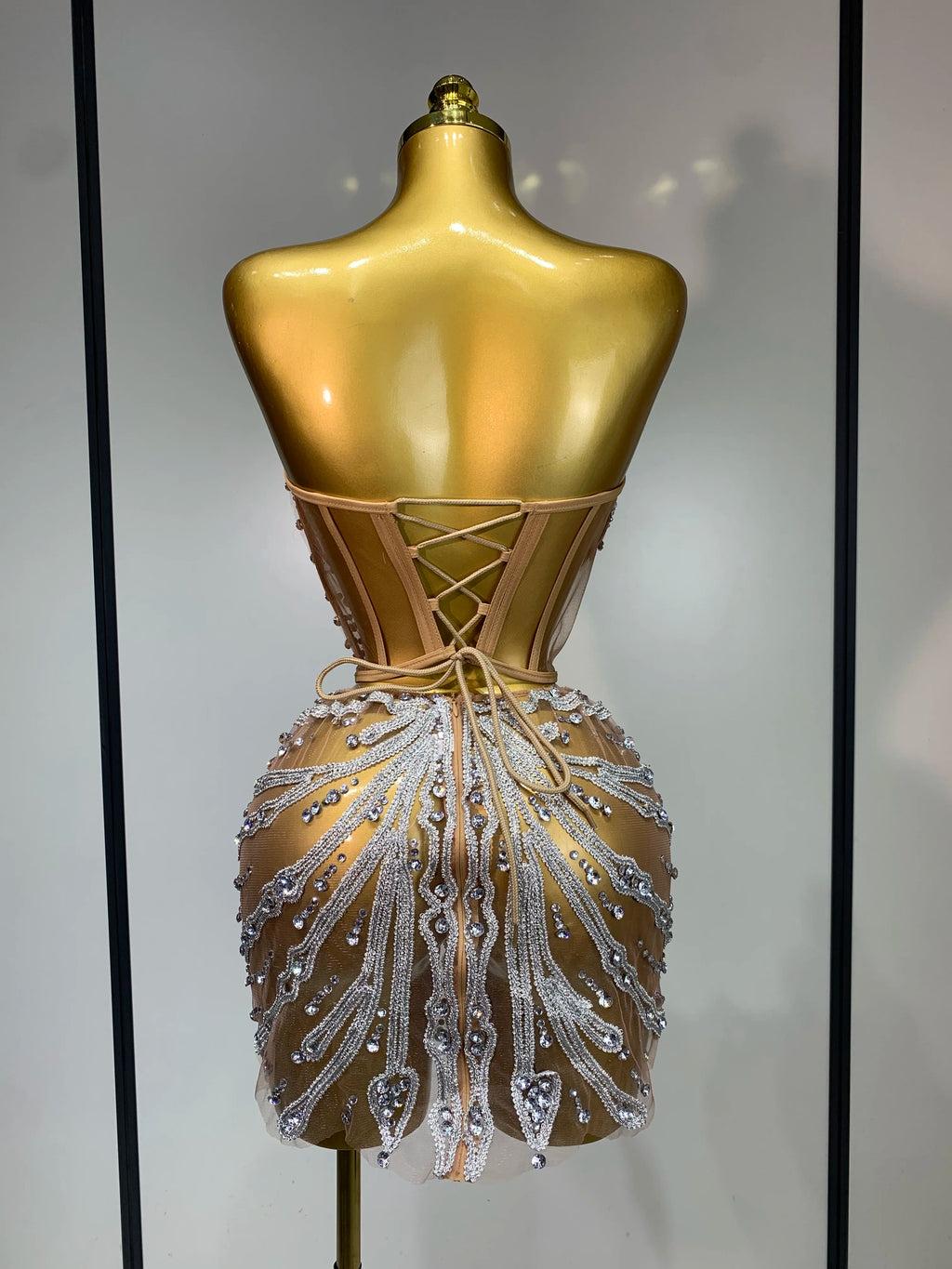 Mesh Rhinestones Mini Dress