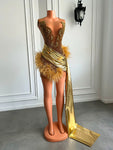 Luxury Gold Diamond Wrap Dress