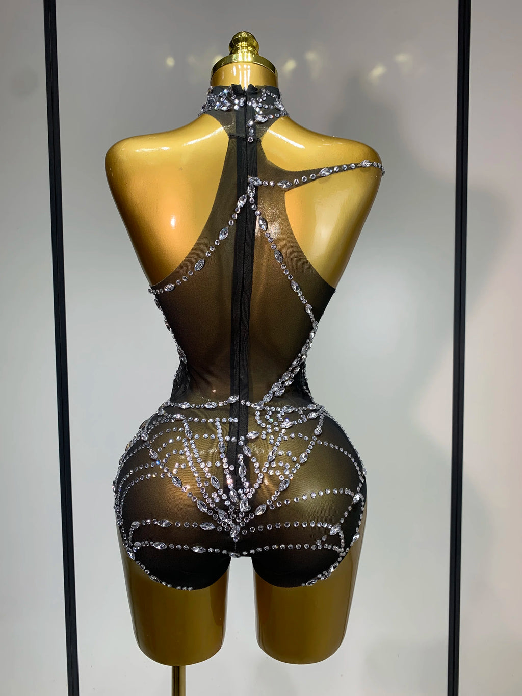 Spider Web Sparkly Diamond Mesh Bodysuit