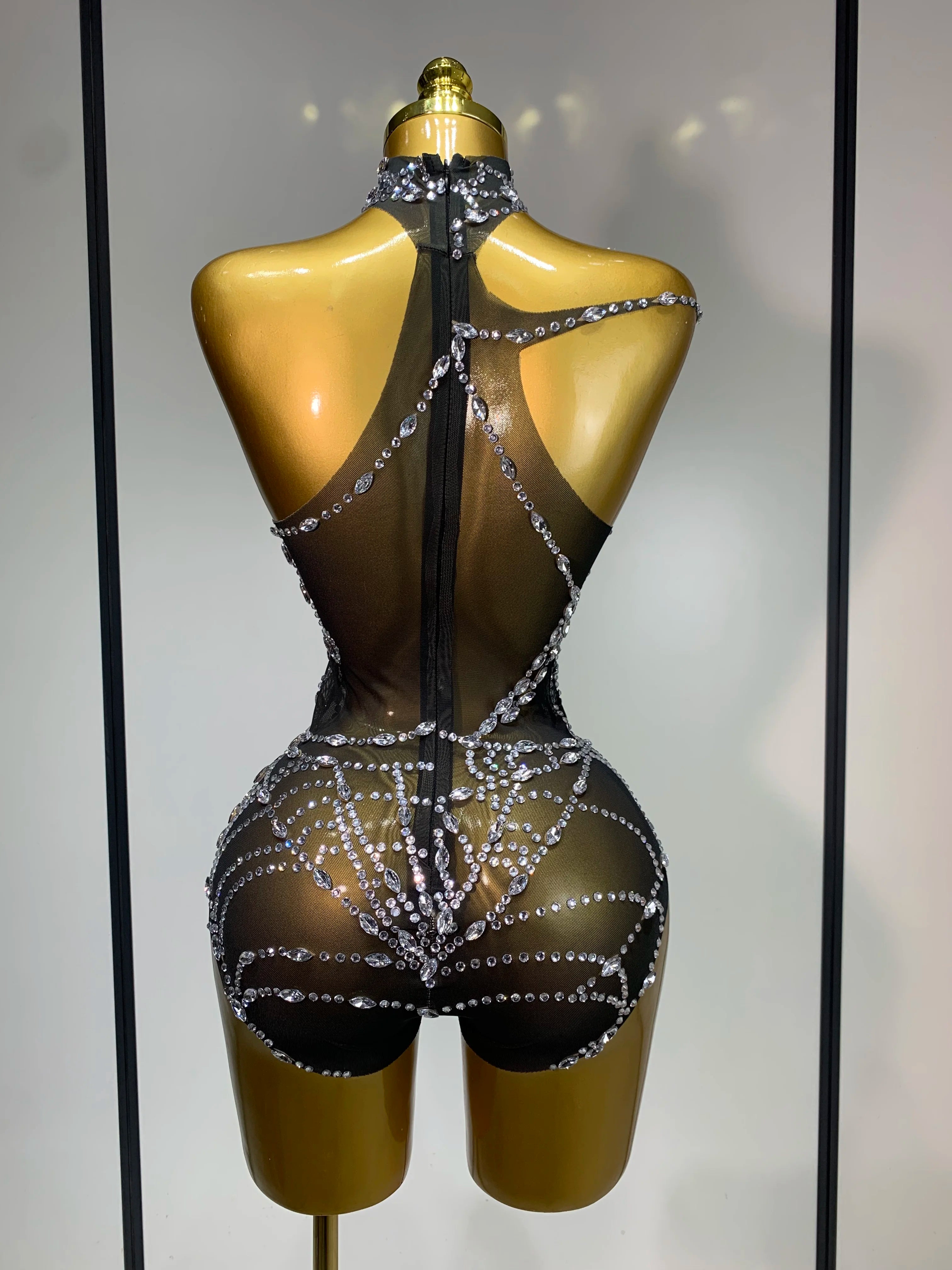 Spider Web Sparkly Diamond Mesh Bodysuit