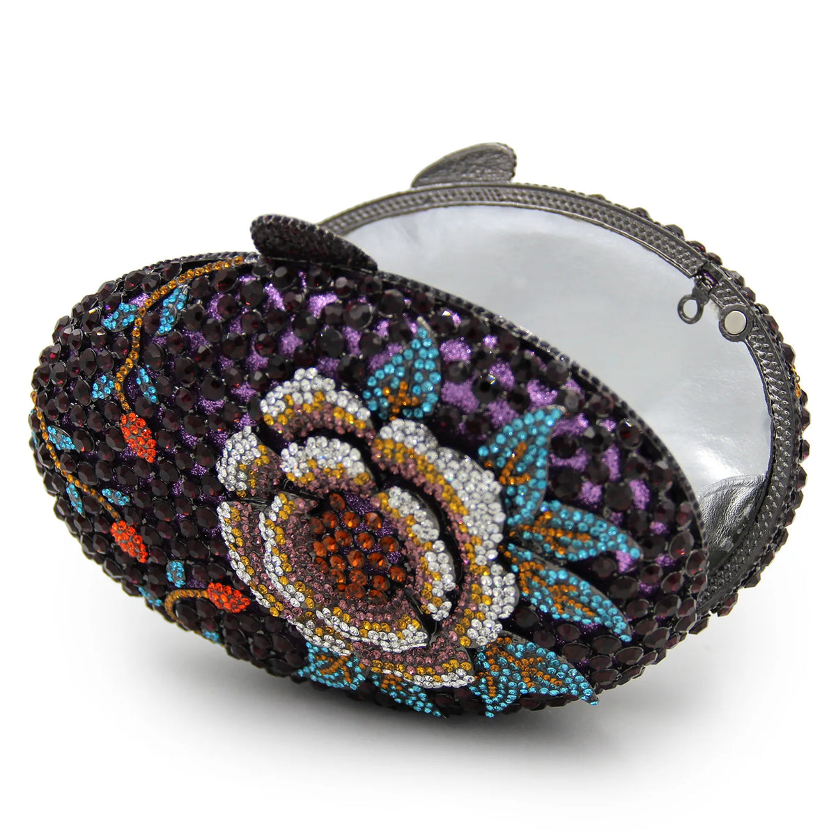 Oval Diamond Flower Crystal Clutch